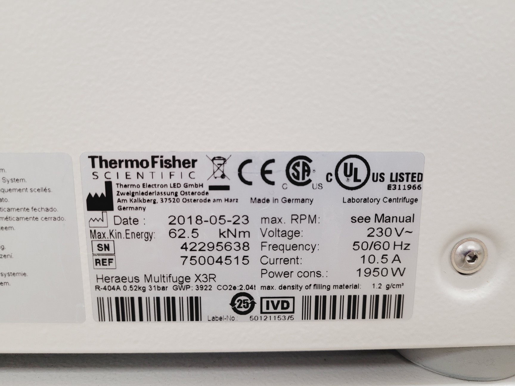 Image of Thermo Scientific Heraeus Multifuge X3R Centrifuge with TX-1000 Rotor Lab