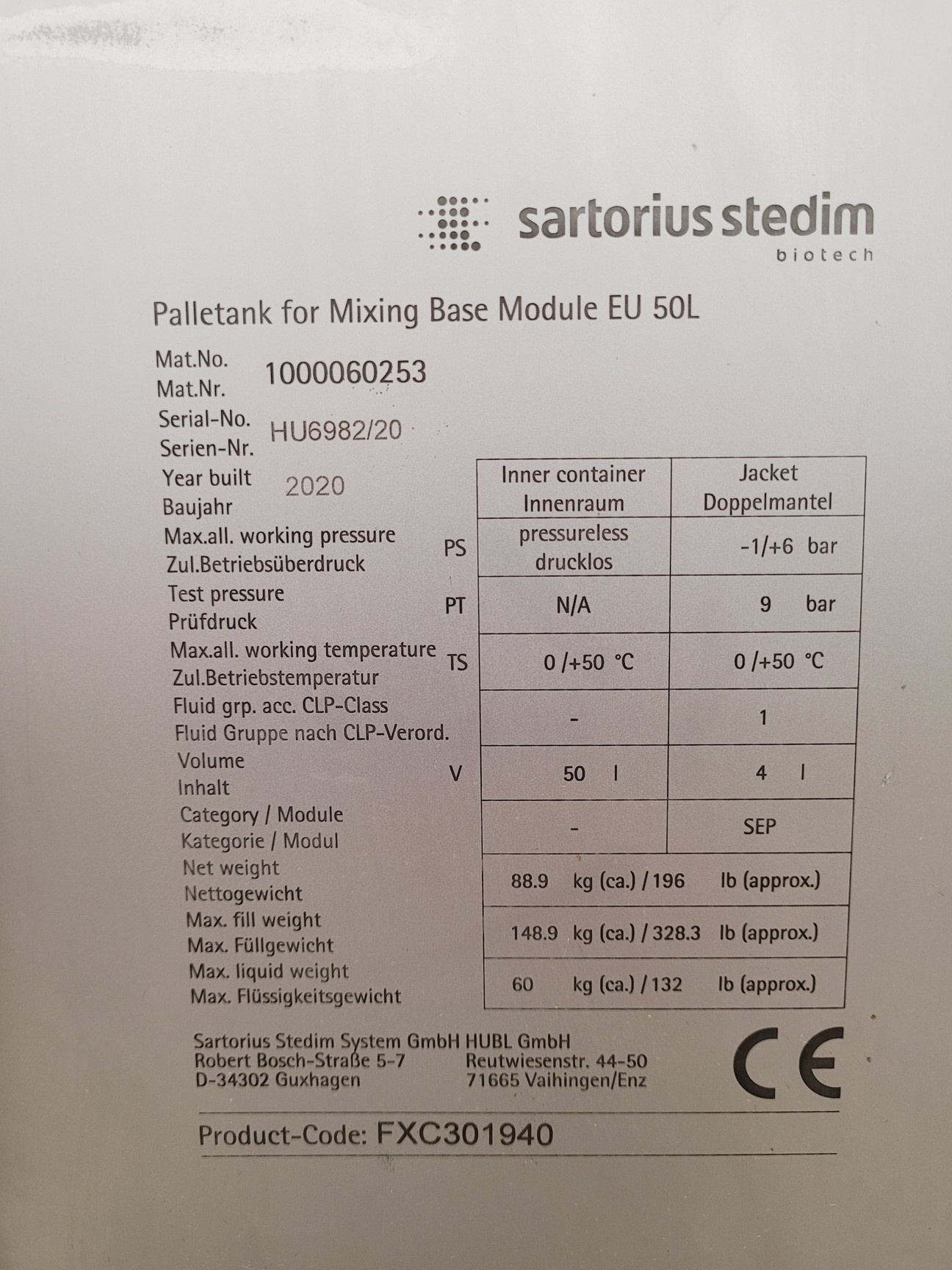 Image of Sartorius Stedim Biotech Palletank For Mixing 50L FXC301940