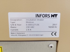 Thumbnail image of Infors HT Minitron Co2 Shaking Incubator 2017 - Working - Broken Door Lab