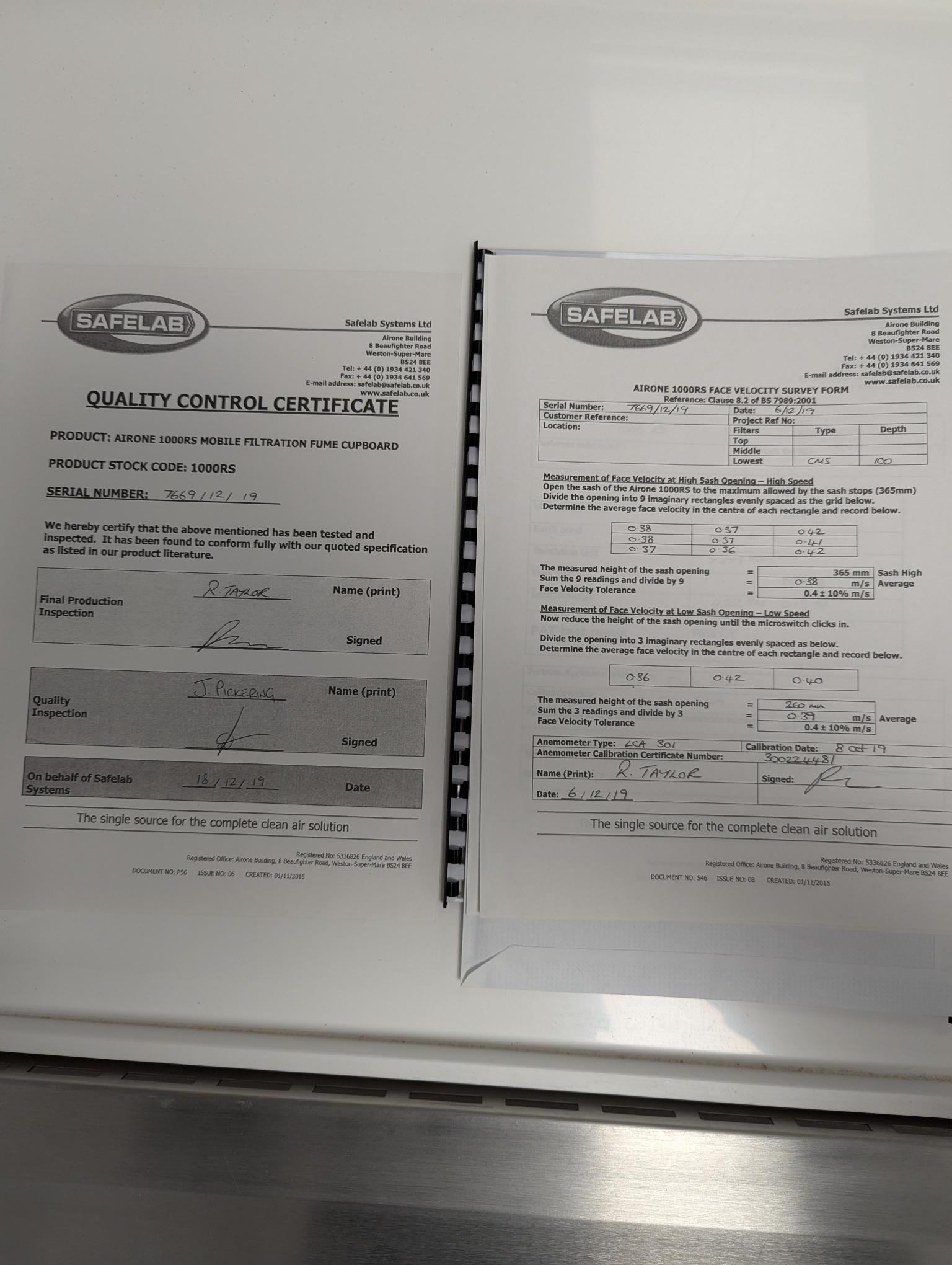 Image of Safe Lab Airone 1000RS Mobile Ductless Fume Cupboard 'Unused - As New' Lab