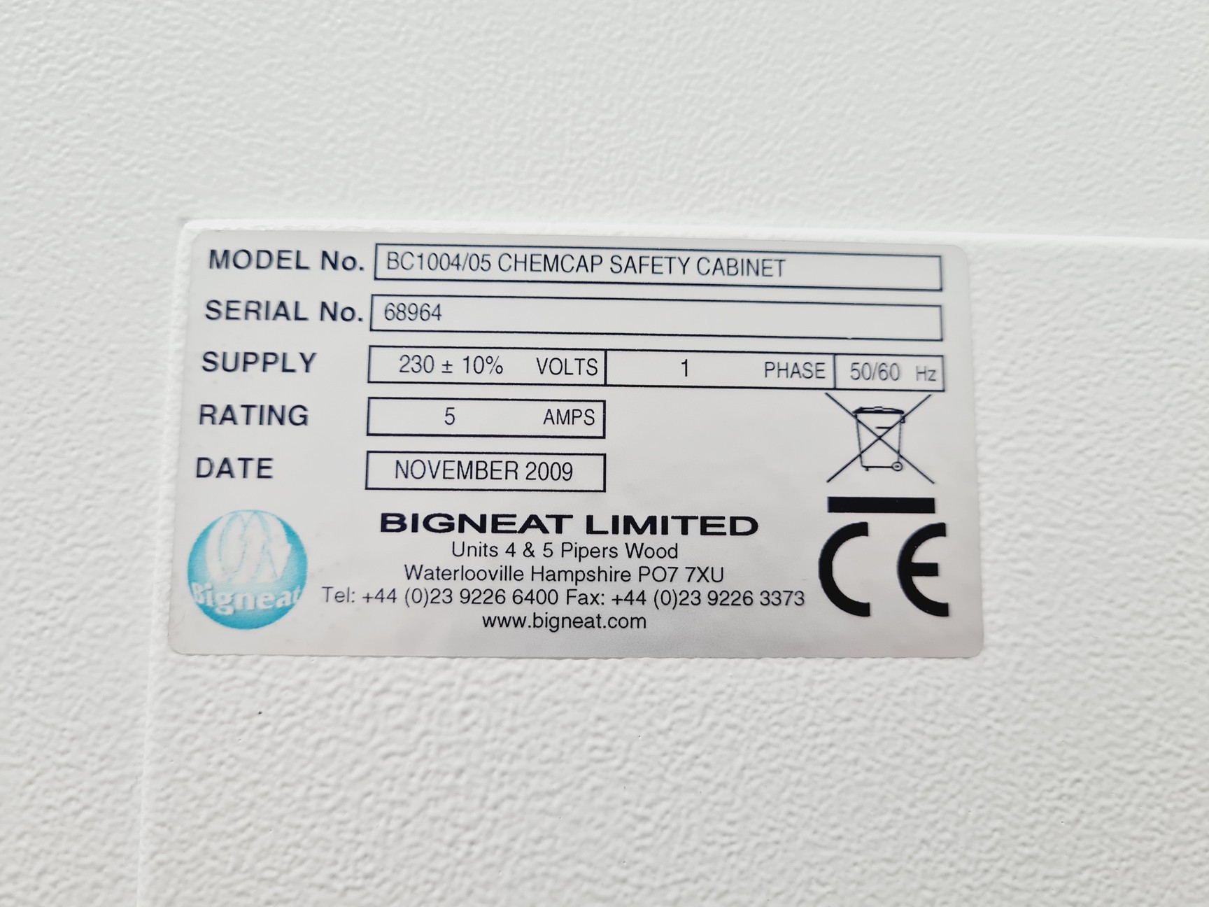 Image of Bigneat BC1004/05 Chemcap Filtration Safety Cabinet