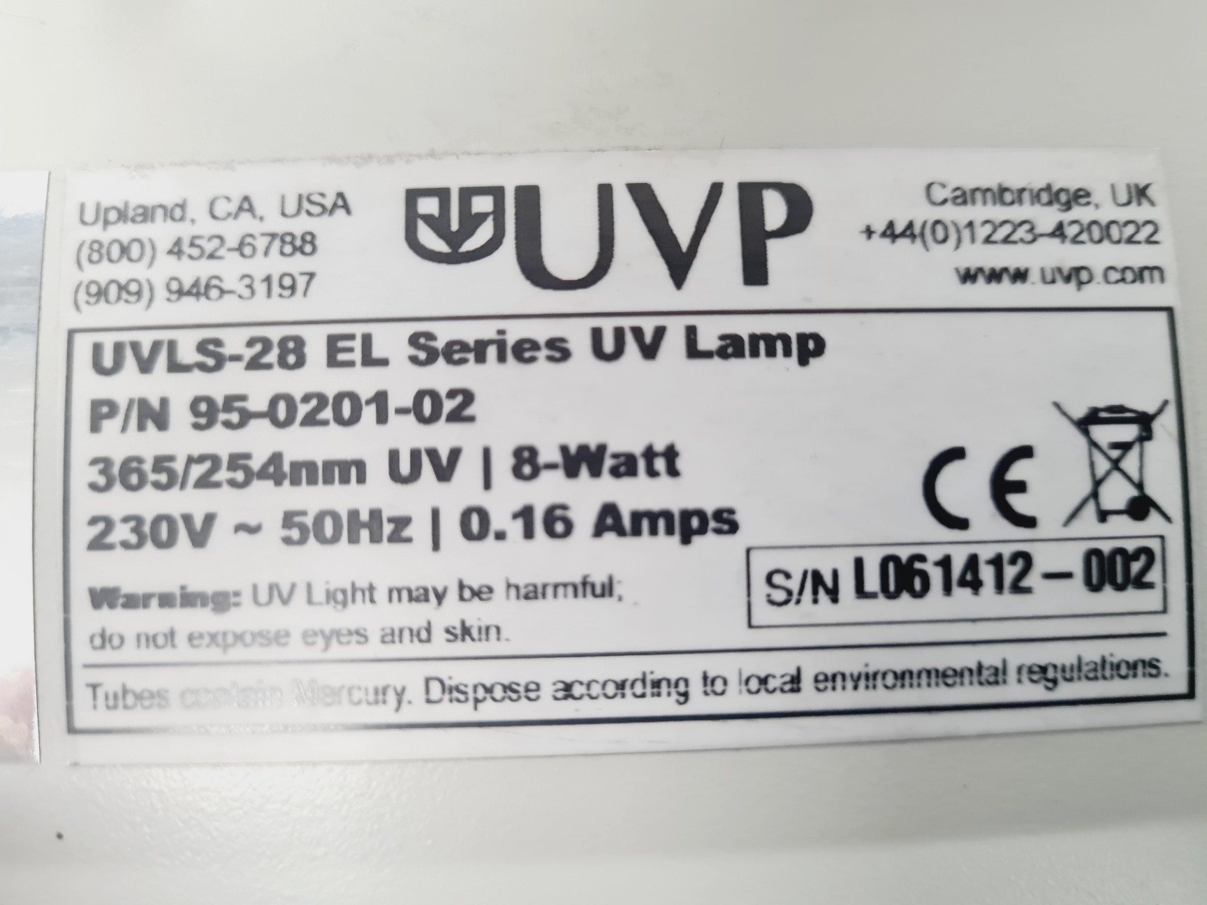 Image of UVP Chromato-Vue Cabinet C-65 with UVP UVLS-28 EL Series UV Lamp