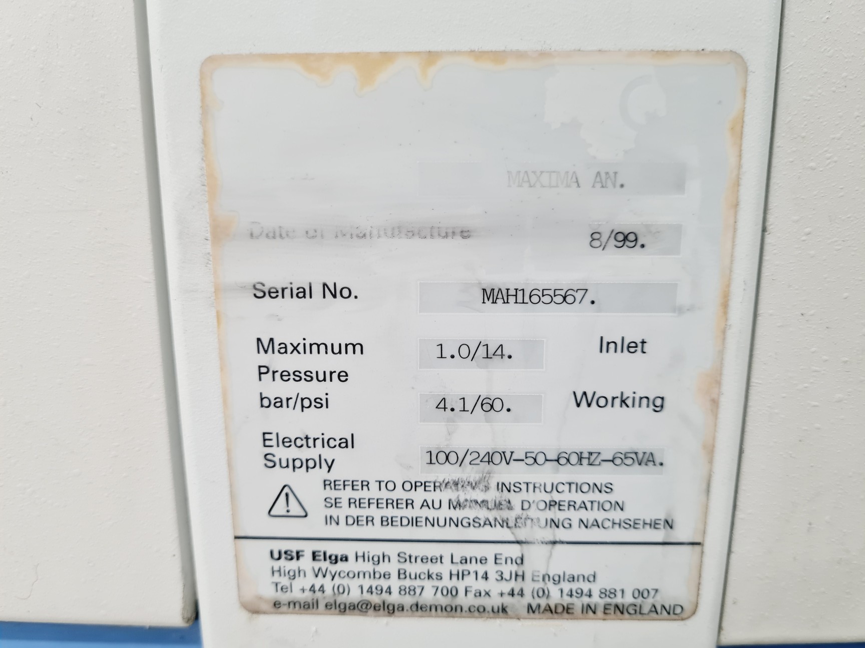 Image of USF ELGA Water Purification System Maxima, Option, Reservoir 25L Spares/Repair
