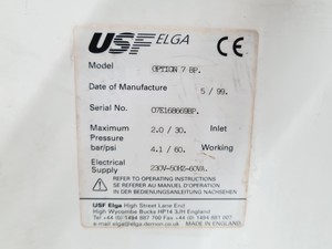 Thumbnail image of USF ELGA Water Purification System Maxima, Option, Reservoir 25L Spares/Repair