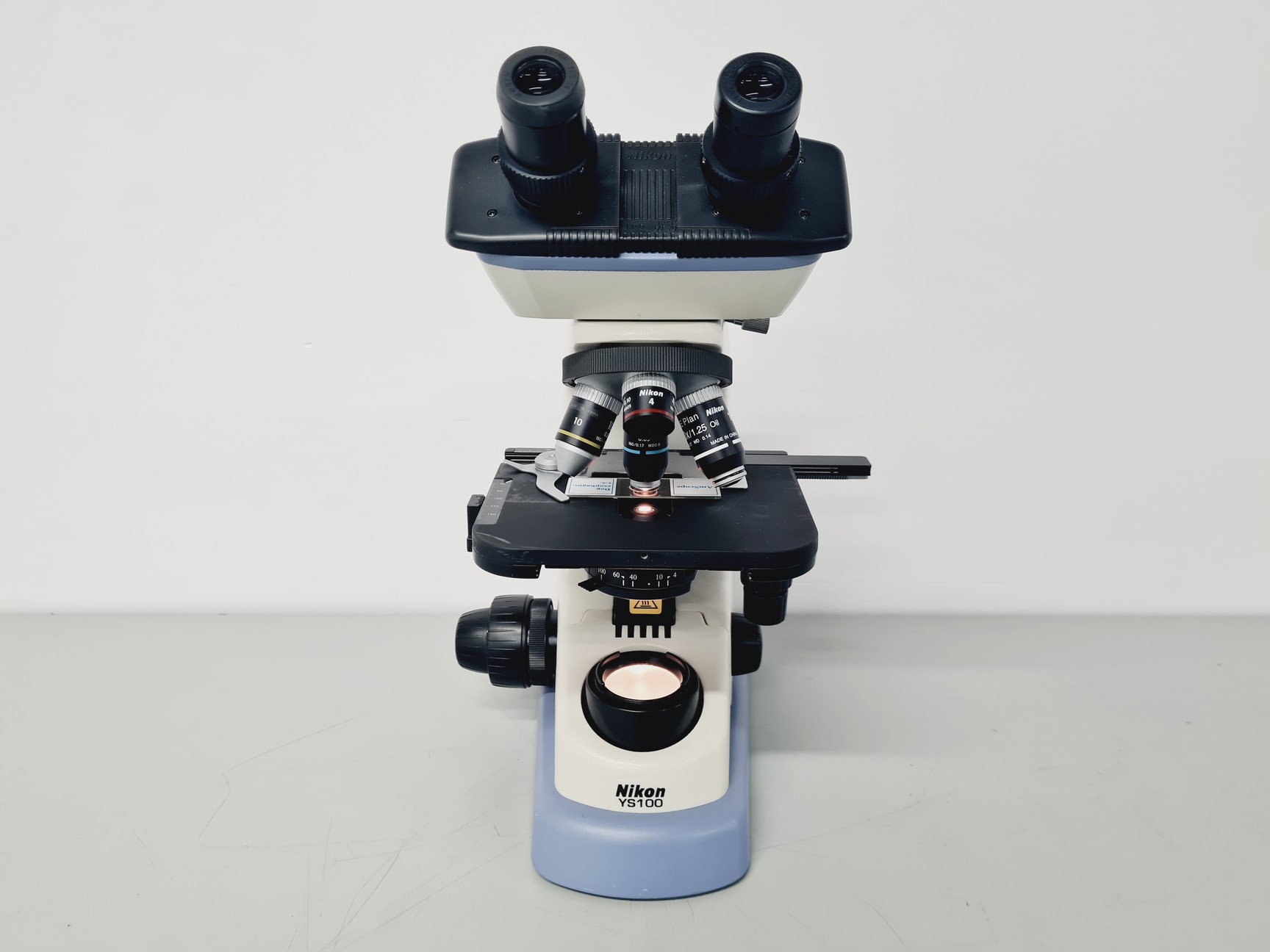 Image of Nikon YS100 Biological Microscope w/ 4 x Objectives - 4/10/40/100x Oil Lab