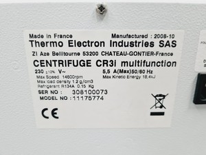 Thumbnail image of Thermo Scientific Jouan CR3i Centrifuge w/ FiberLite F14-48x1.5/2 Rotor Lab