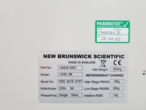 Thumbnail image of New Brunswick Scientific Ultra Low Temperature Freezer U535 Innova Spares/Repair