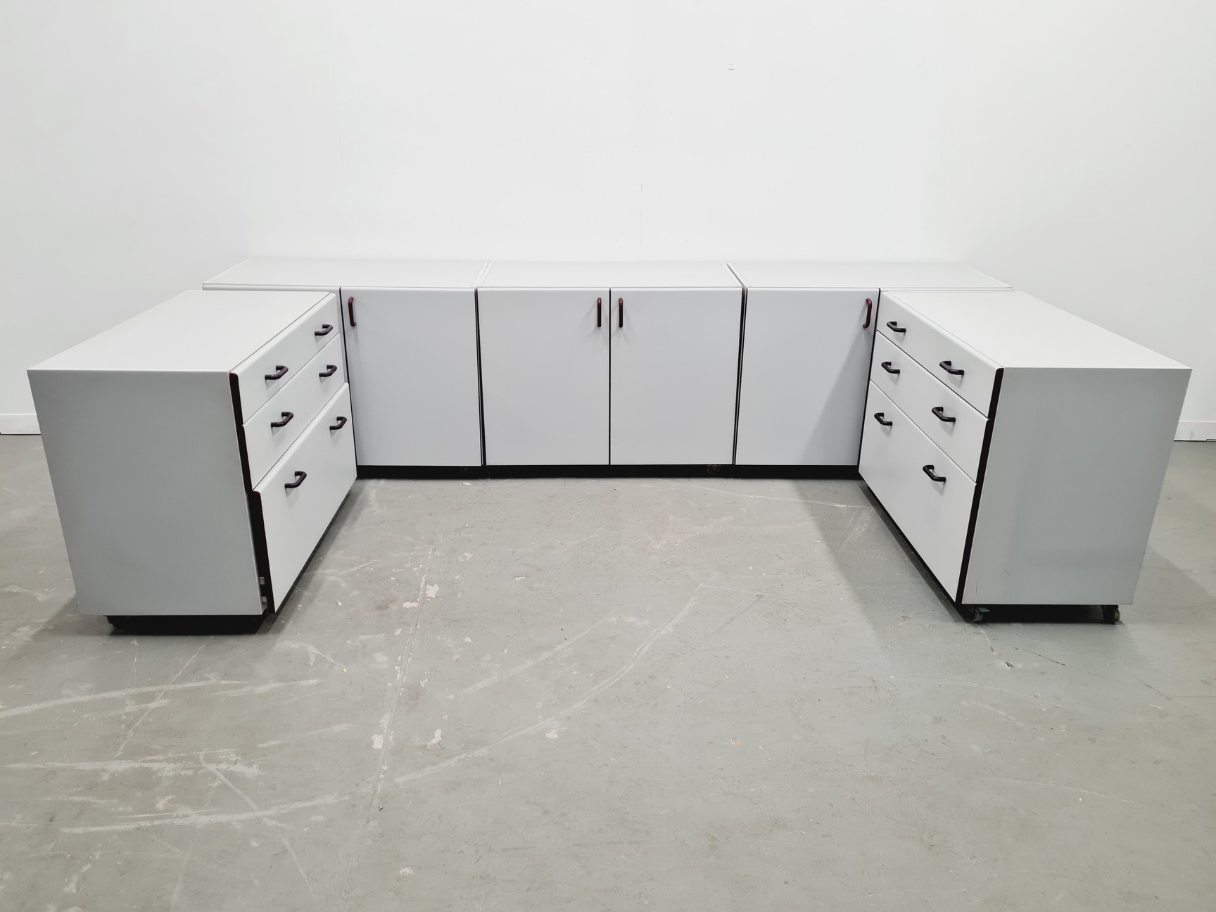 Image of Set of 5 S+B Under Bench Lab Storage, 3 x 2 Door Cupboards 2 x 3 Drawer Chests