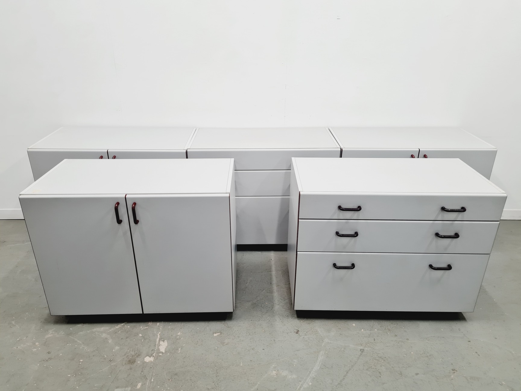Image of Set of 5 S+B Under Bench Lab Storage, 3 x 2 Door Cupboards, 2 x 3 Drawer Chests