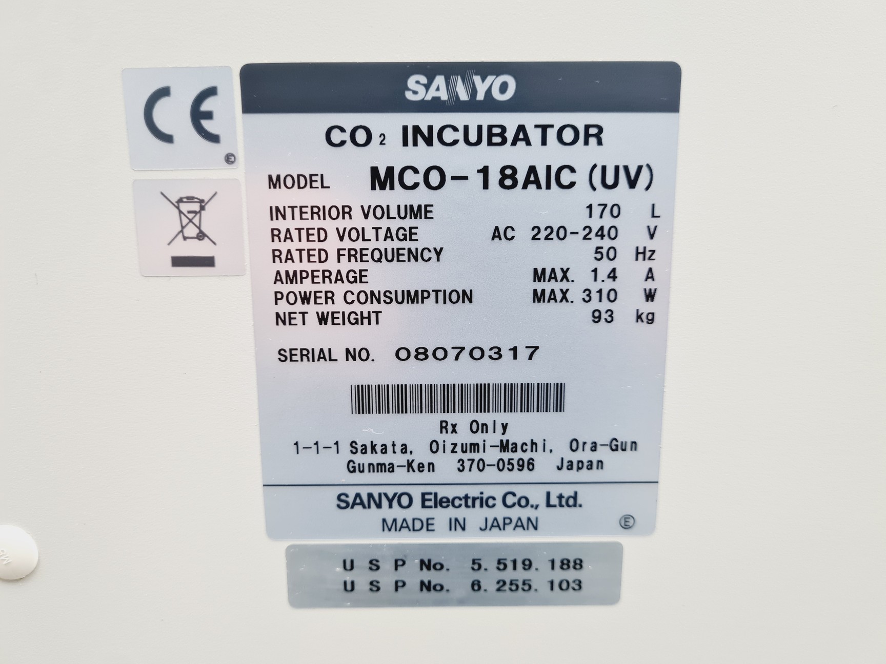 Image of Sanyo CO2 Incubator MCO-18AIC (UV) Lab