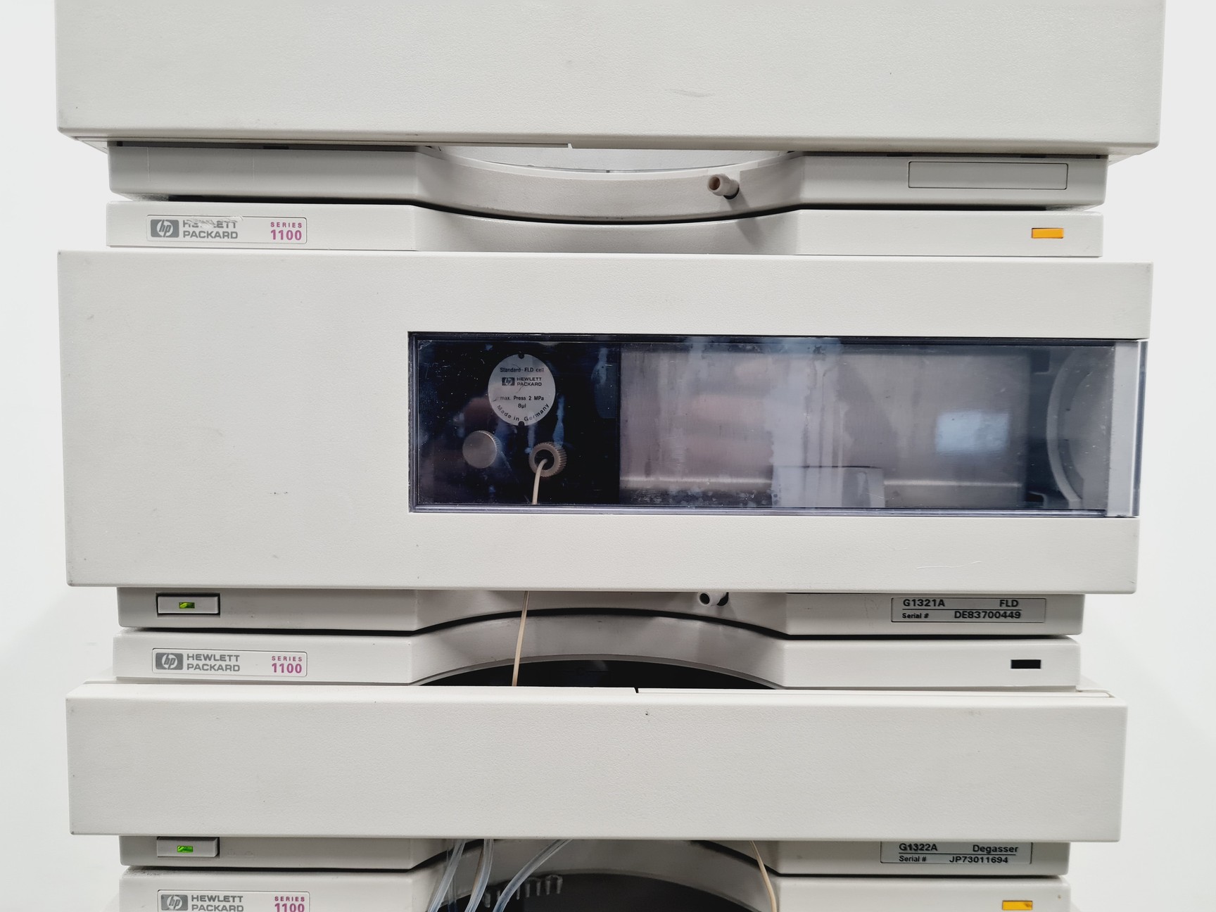 Image of Hewlett Packard Series 1100 HPLC System - FLD, Degasser, QuatPump, ALS, ColComp