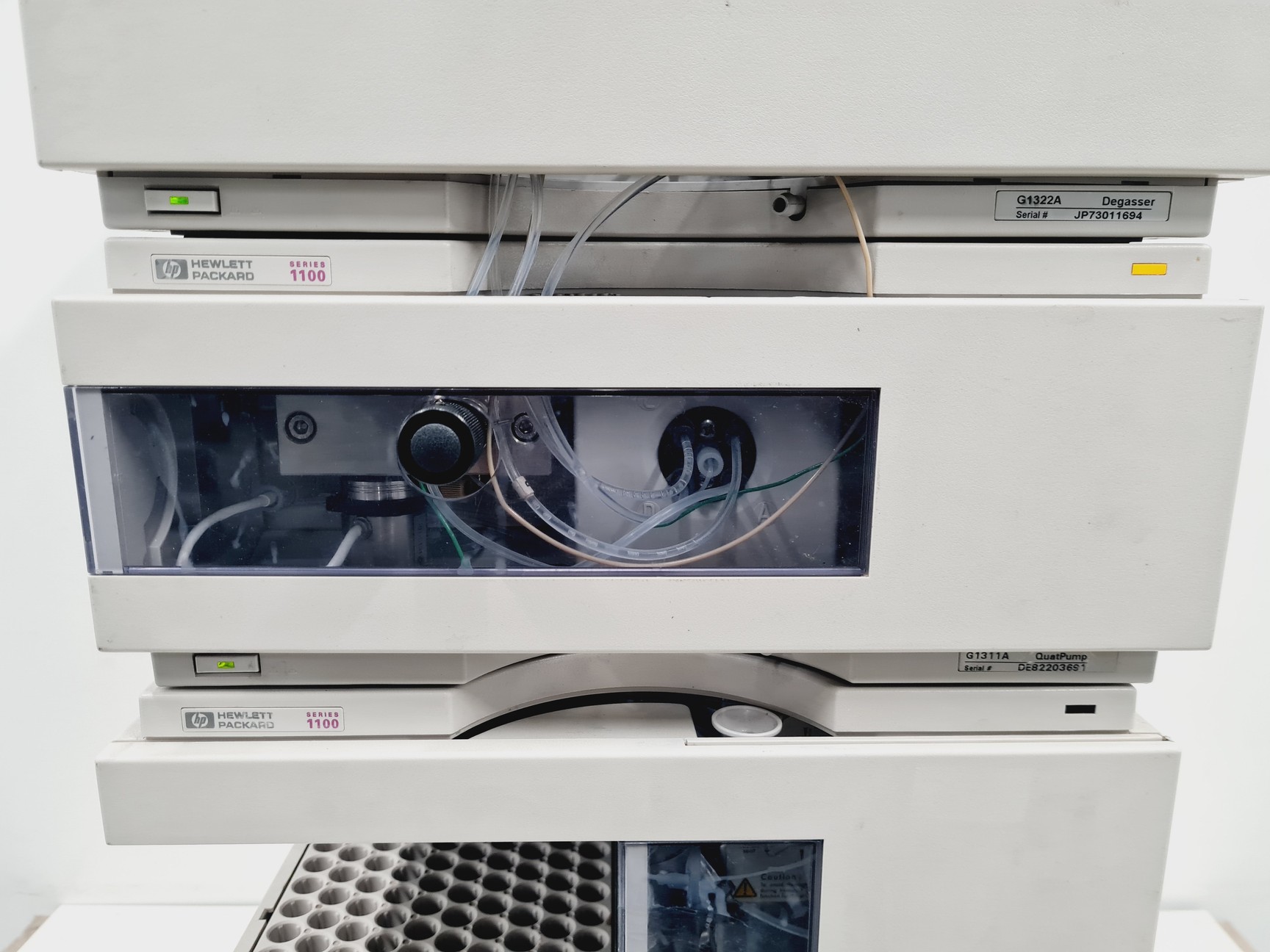 Image of Hewlett Packard Series 1100 HPLC System - FLD, Degasser, QuatPump, ALS, ColComp