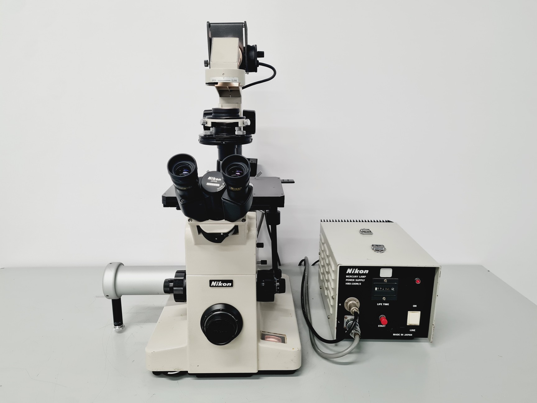 Image of Nikon Diaphot Microscope with Nikon Mercury Lamp PSU HBO-100W/2
