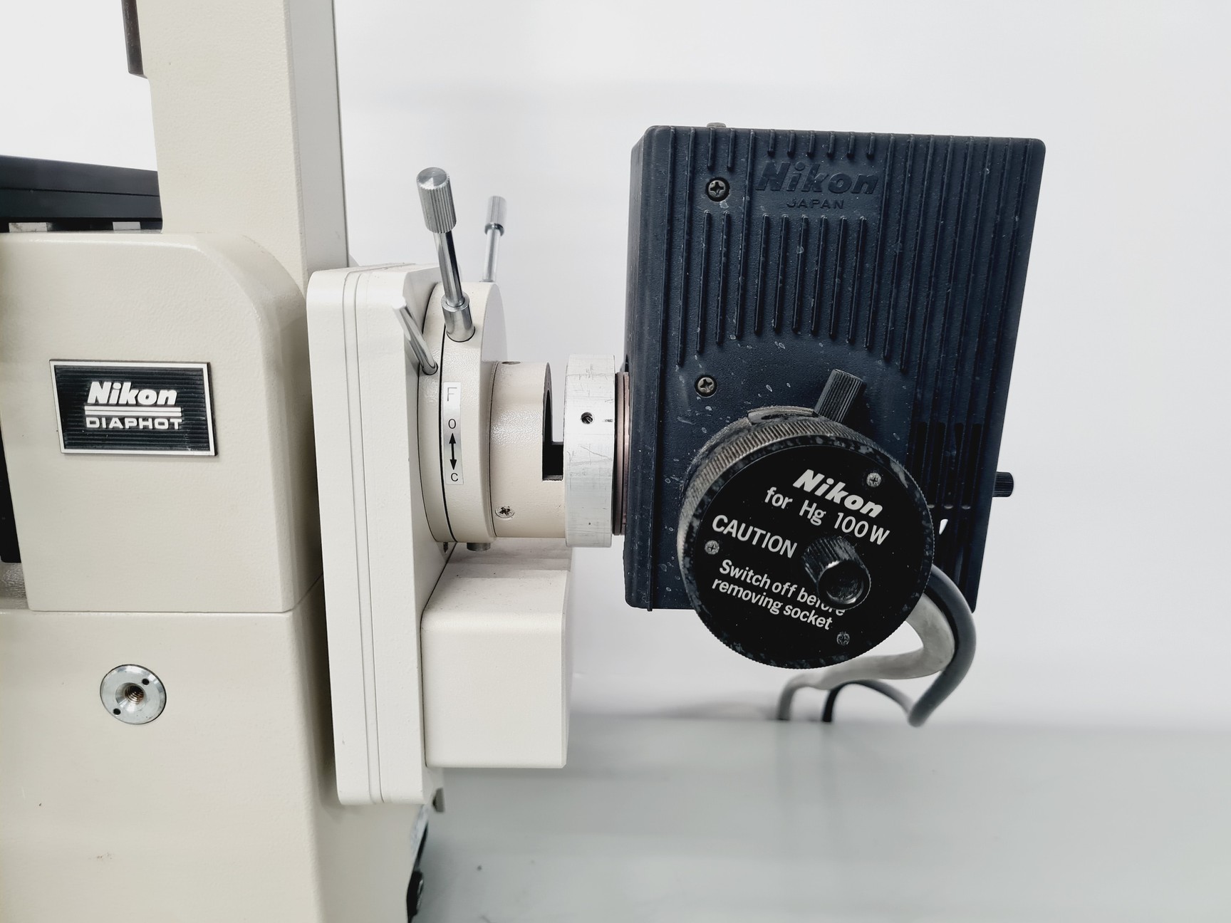 Image of Nikon Diaphot Microscope with Nikon Mercury Lamp PSU HBO-100W/2