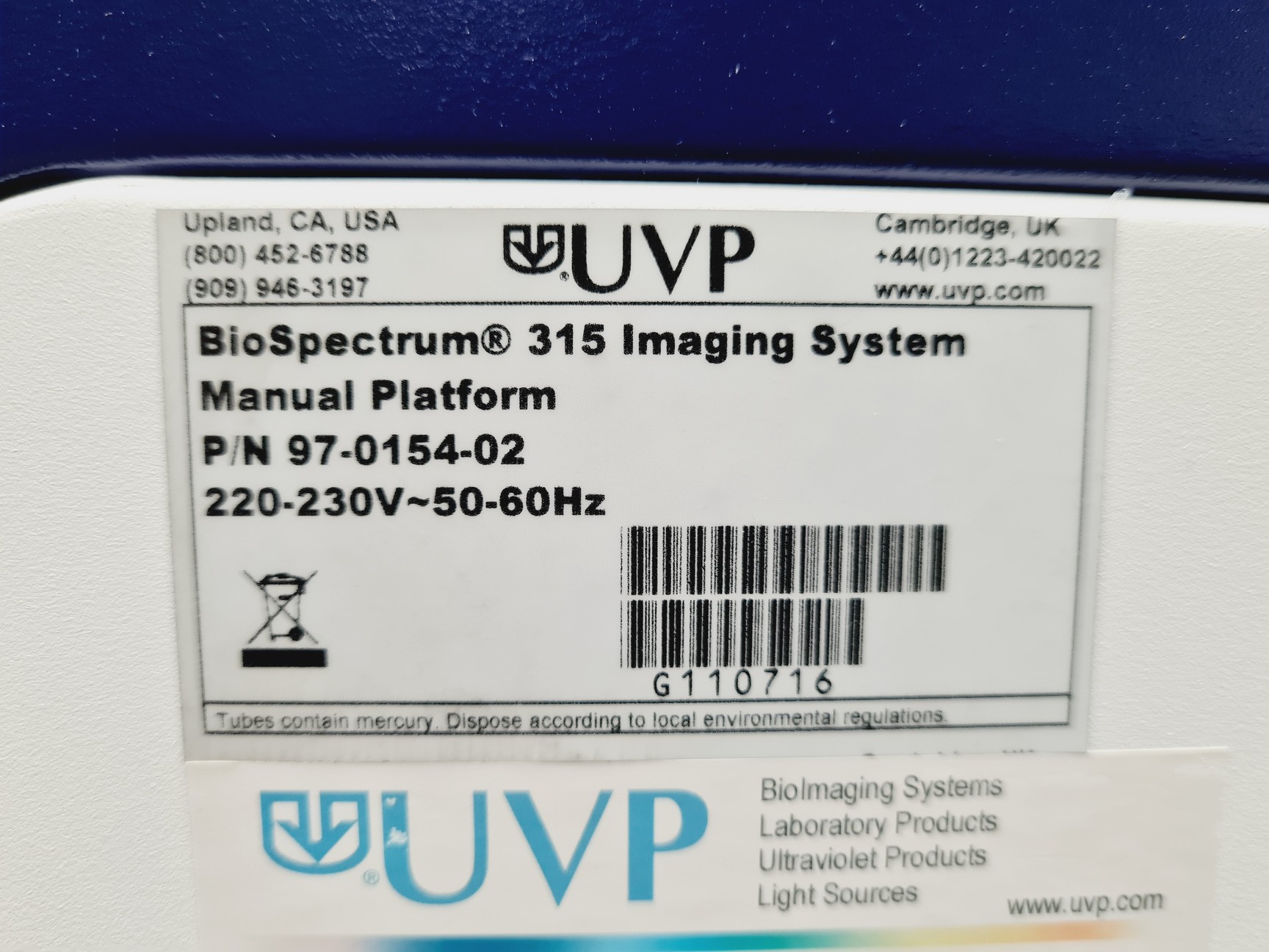 Image of UVP BioSpectrum 315 Imaging system with UVP White/2UV Transilluminator
