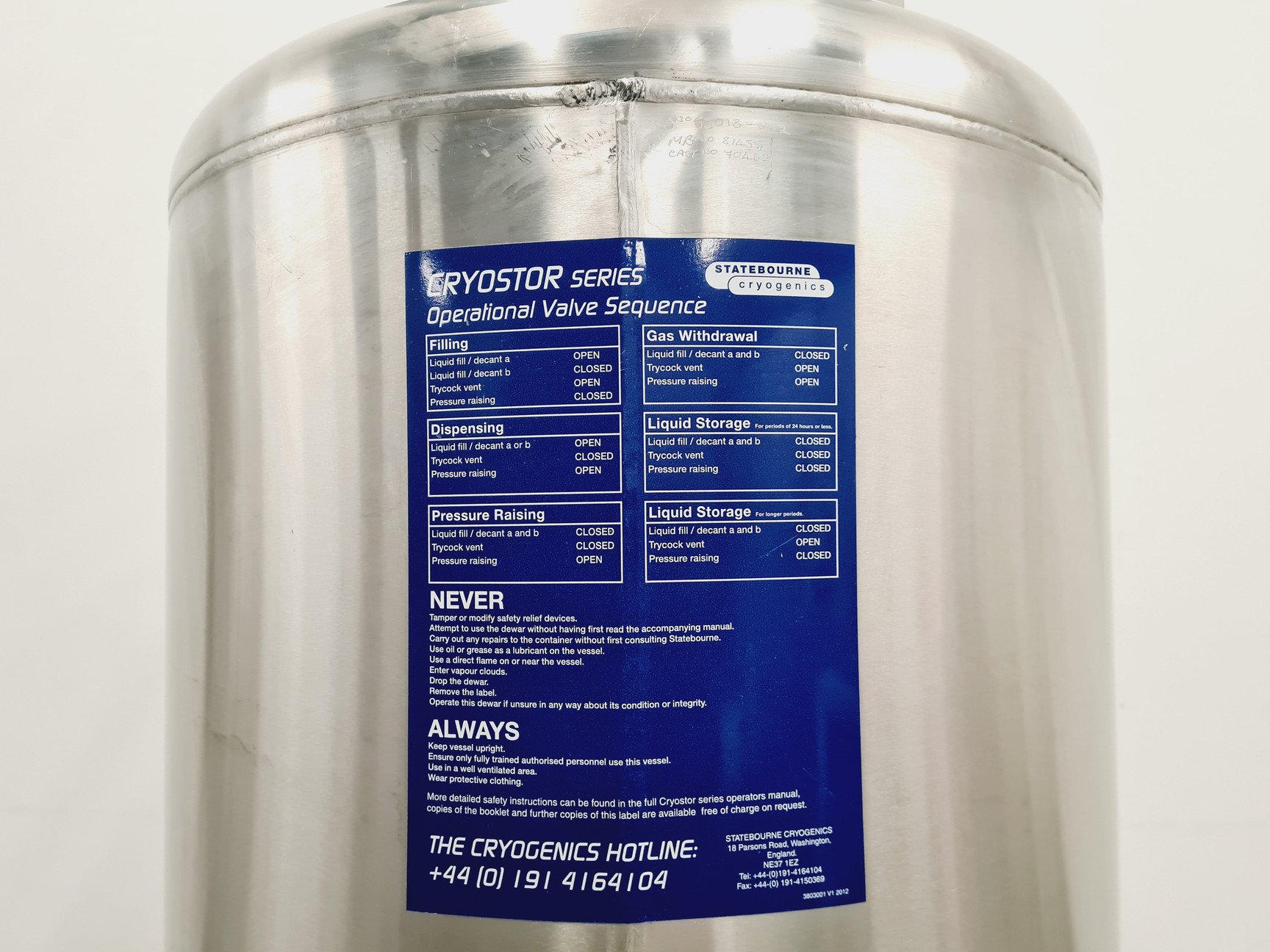 Image of StateBourn CryoStor 240 Stainless Nitrogen Storage Lab