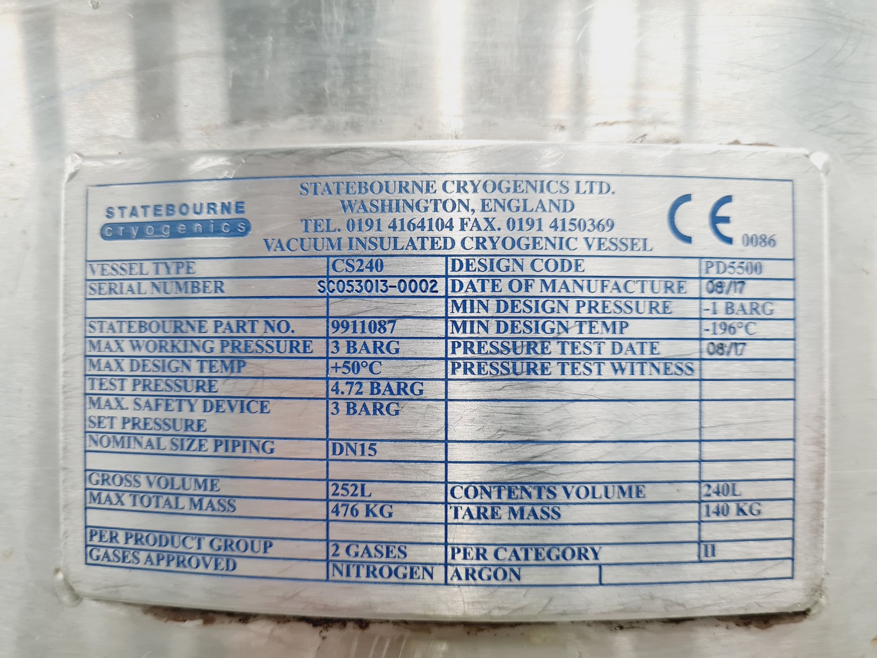 Image of StateBourn CryoStor 240 Stainless Nitrogen Storage Lab