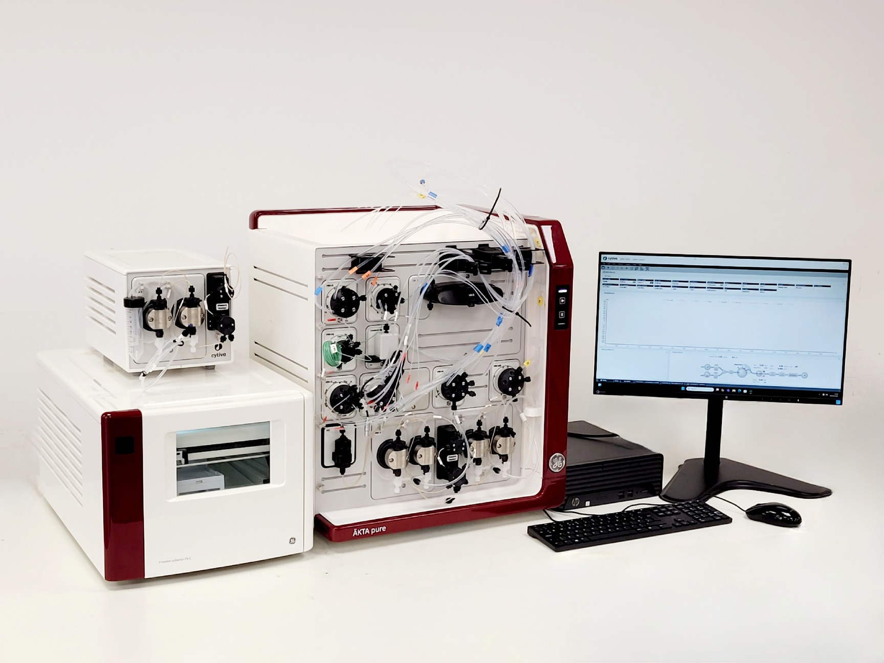 Image of GE Healthcare AKTA Pure FPLC System w/Fraction Collector F9-C & Sample Pump S9H