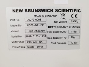 Thumbnail image of New Brunswick Scientific U570 -86 HEF Ultra-Low Temperature Freezer Lab