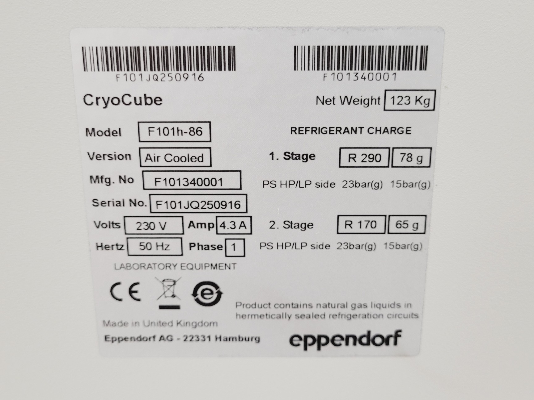 Image of Eppendorf CryoCube F101h -86 Ultra-Low Temperature Freezer Lab