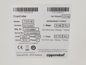Thumbnail image of Eppendorf CryoCube F101h -86 Ultra-Low Temperature Freezer Lab