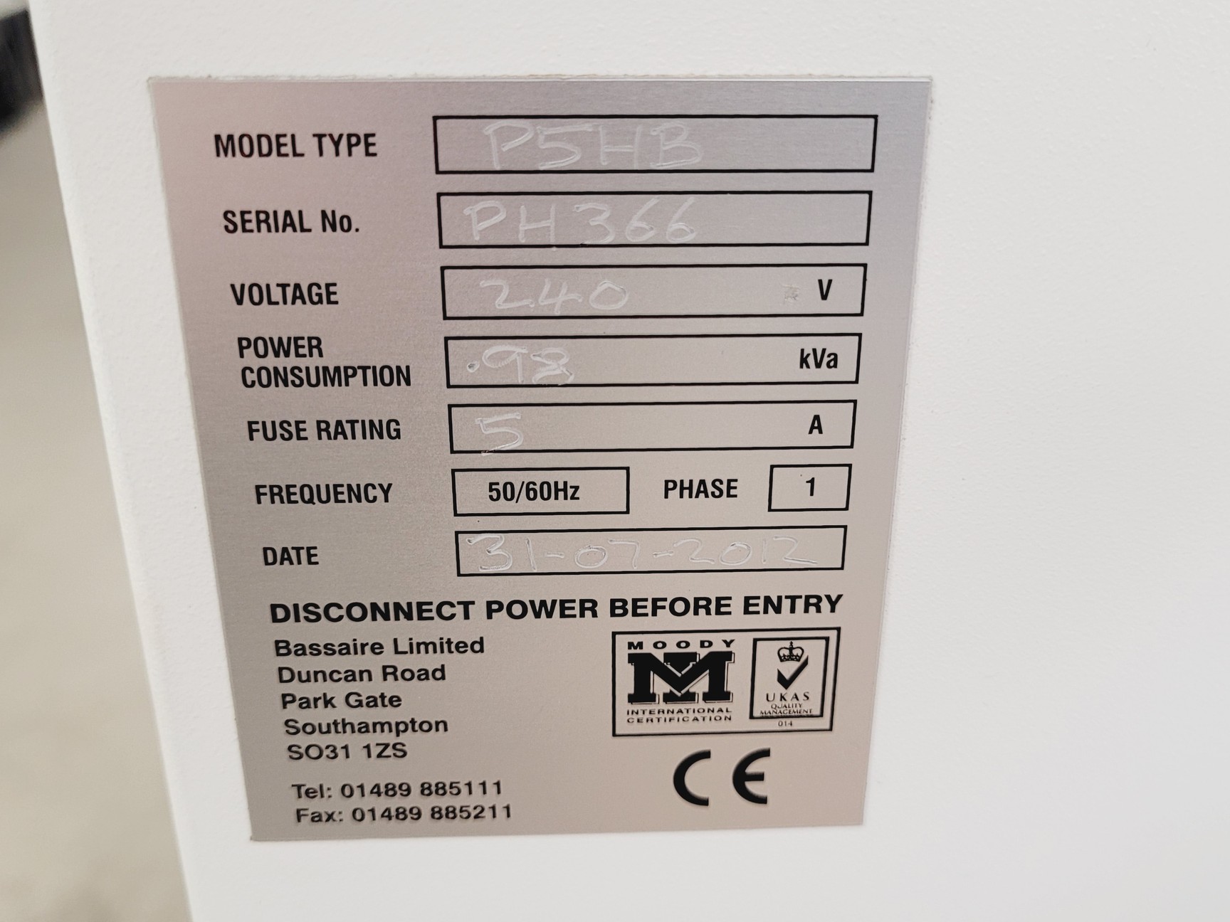 Image of Bassaire P5HB Laminar Flow Cabinet - Spares/Repair Lab