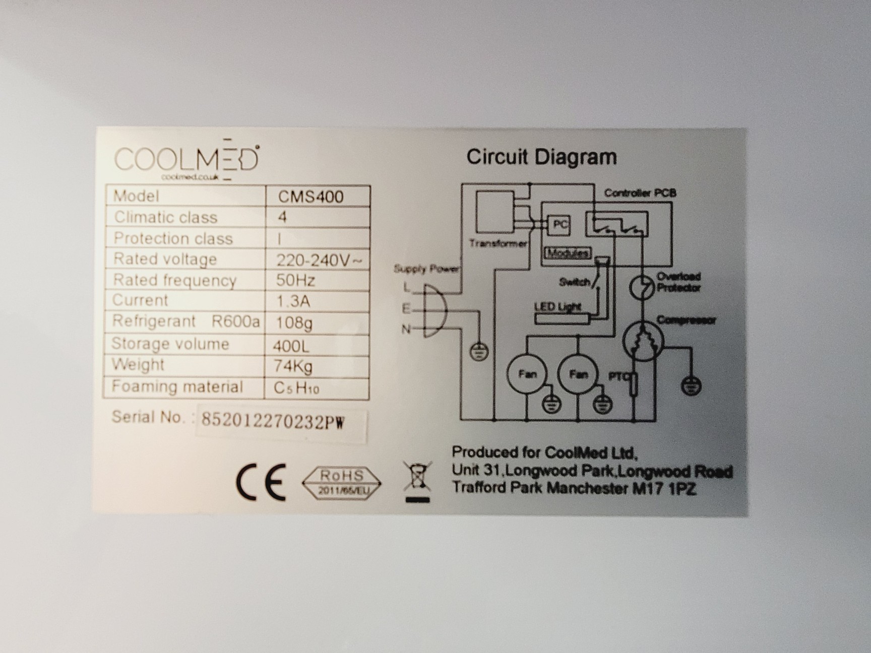 Image of Coolmed CMS400 Medical/Pharmacy Refrigerator