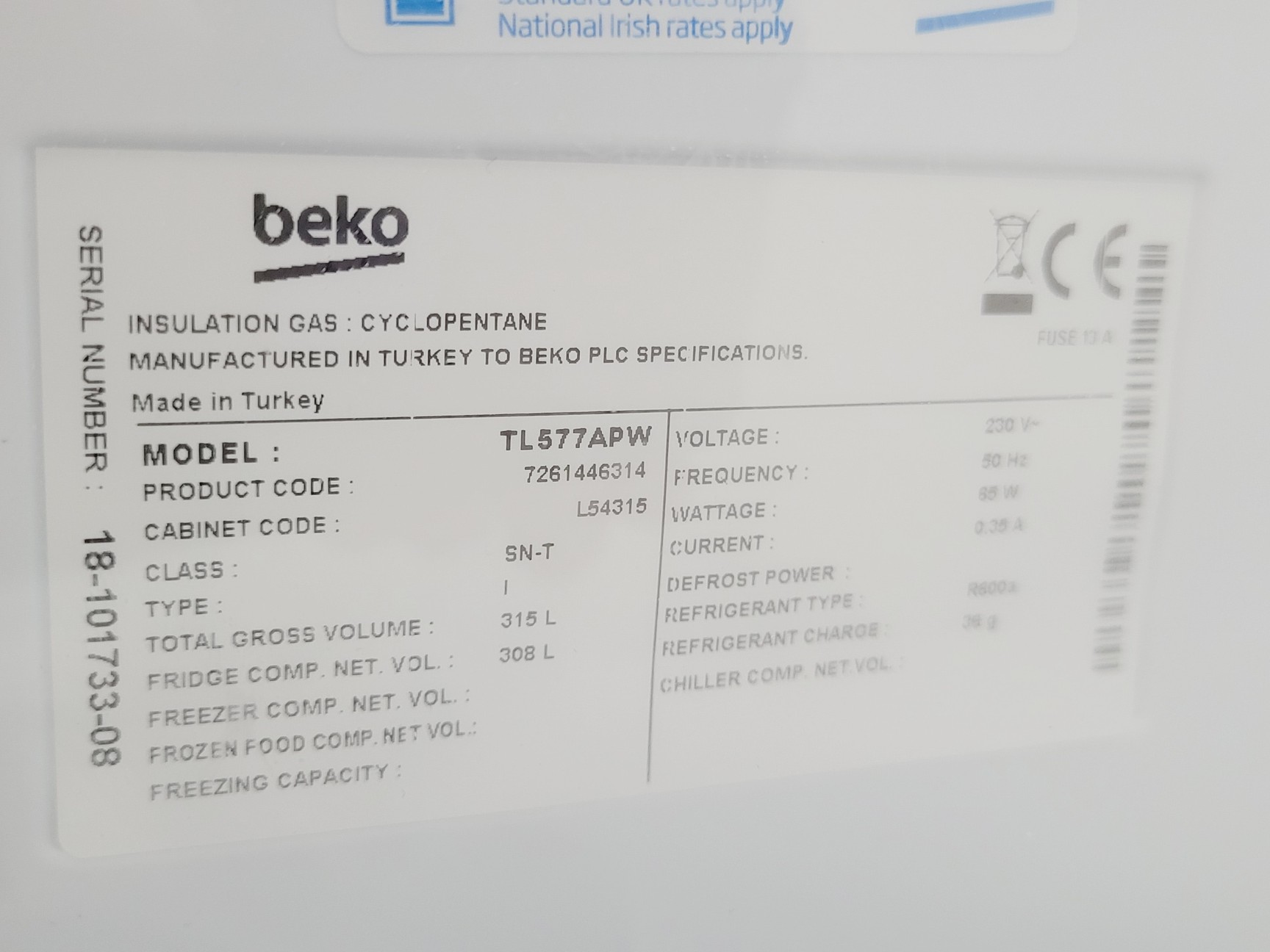 Image of Beko TL577APW Lab Refrigerator