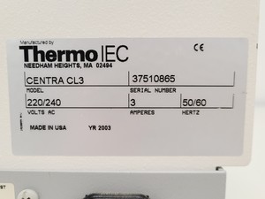 Thumbnail image of Thermo IEC Centra CL3 w/ 244 Swing-out Rotor & 2 x 50221 96-Well Plates Buckets 