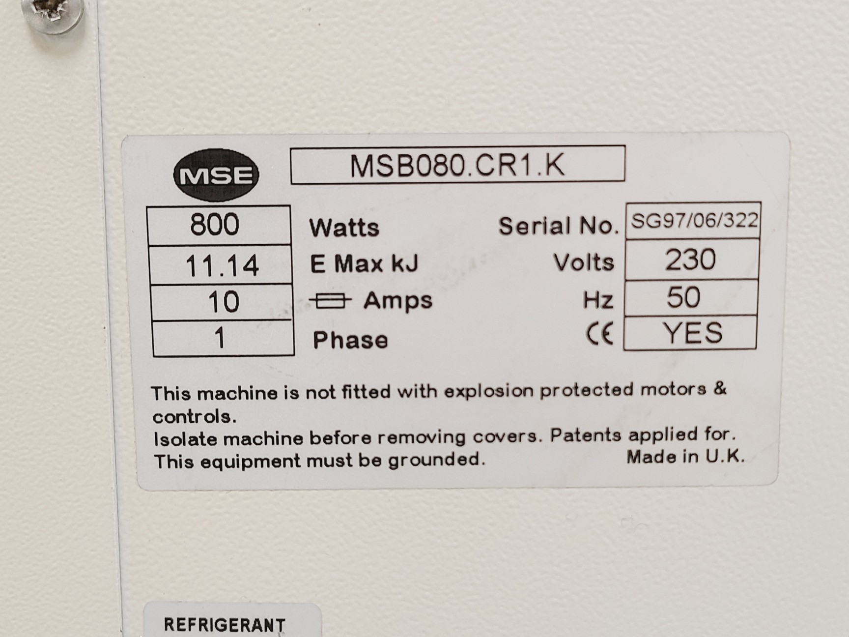 Image of Sanyo MSE Harrier 18/80 Refrigerated Centrifuge - MSB080.CR1.K S/R Lab
