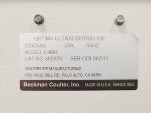 Thumbnail image of Beckman Coulter Optima L-90K Ultracentrifuge Lab