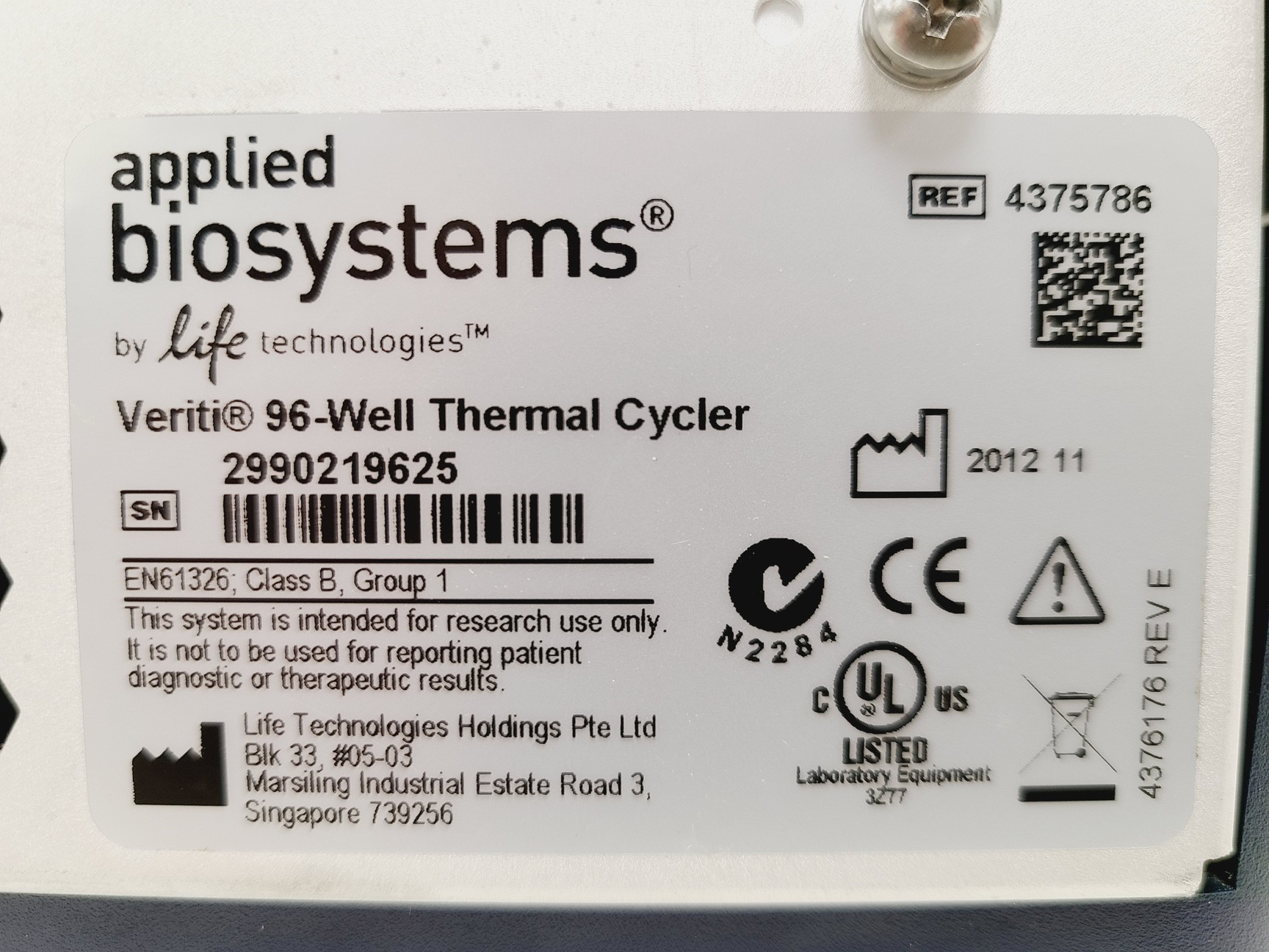 Image of Applied Biosystems Veriti 96 Well Thermal Cycler Spares/Repair Lab