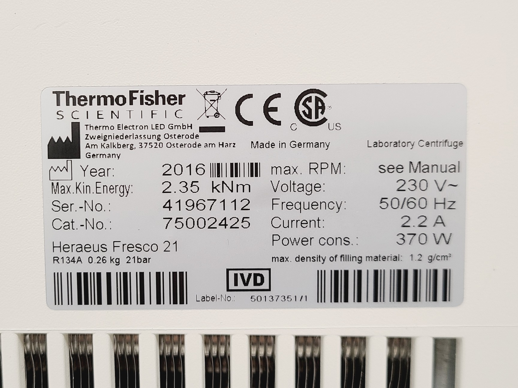 Image of Thermo Scientific Heraeus Fresco 21 Centrifuge Spares/Repair Lab