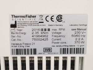 Thumbnail image of Thermo Scientific Model Heraeus Fresco 21 Centrifuge Spares/Repair Lab