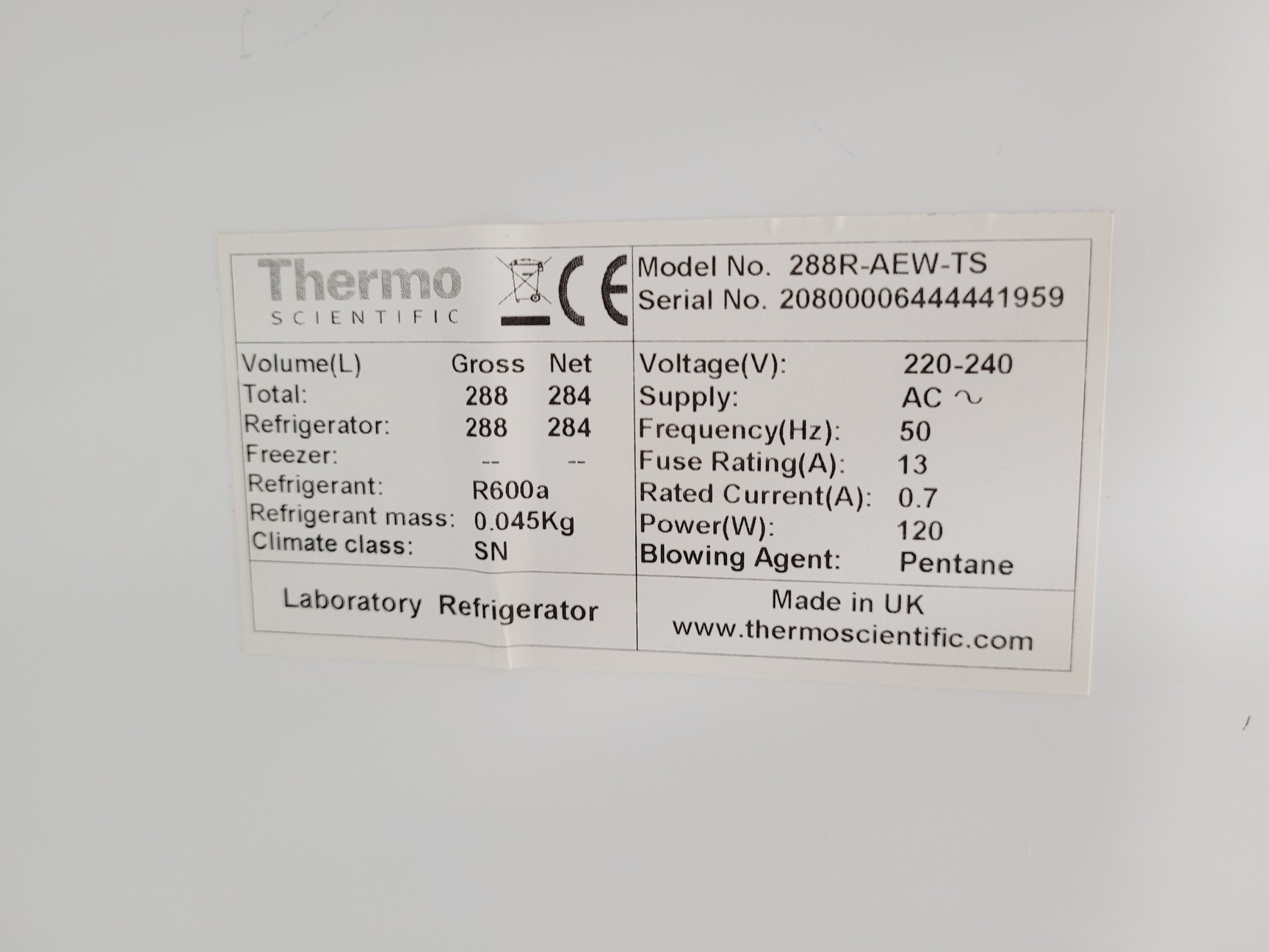 Image of Thermo Scientific Lab Fridge ES Series 288R-AEW-TS Lab