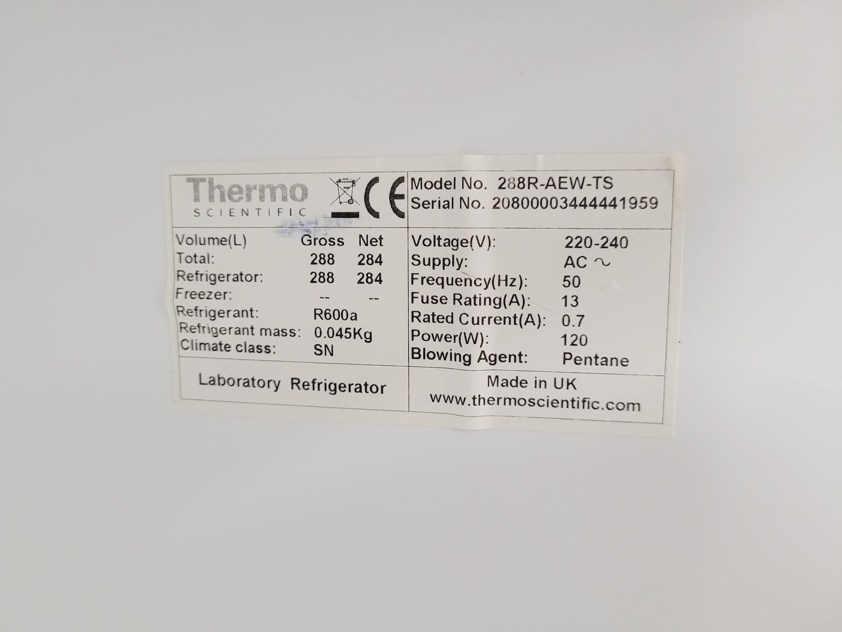 Image of Thermo Scientific Lab Fridge ES Series 288R-AEW-TS Lab