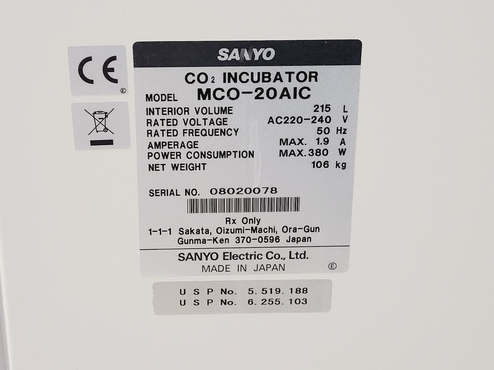 Image of Sanyo CO2 Incubator Model-MCO 20AIC Spares/Repair Lab