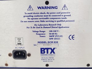 Thumbnail image of BTX Havard Apparatus ECM 830 Electro Square Porator W/ 630B Safety Stand