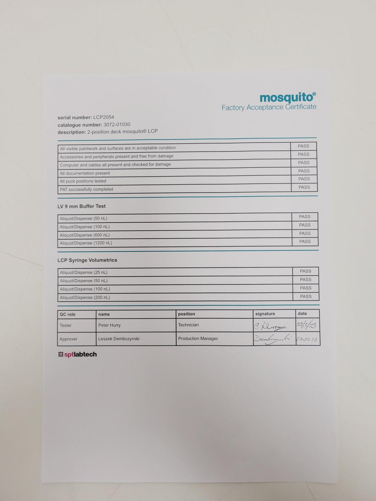 Image of SPTLabTech Mosquito LCP Liquid Handling System with Humidity Chamber & Software