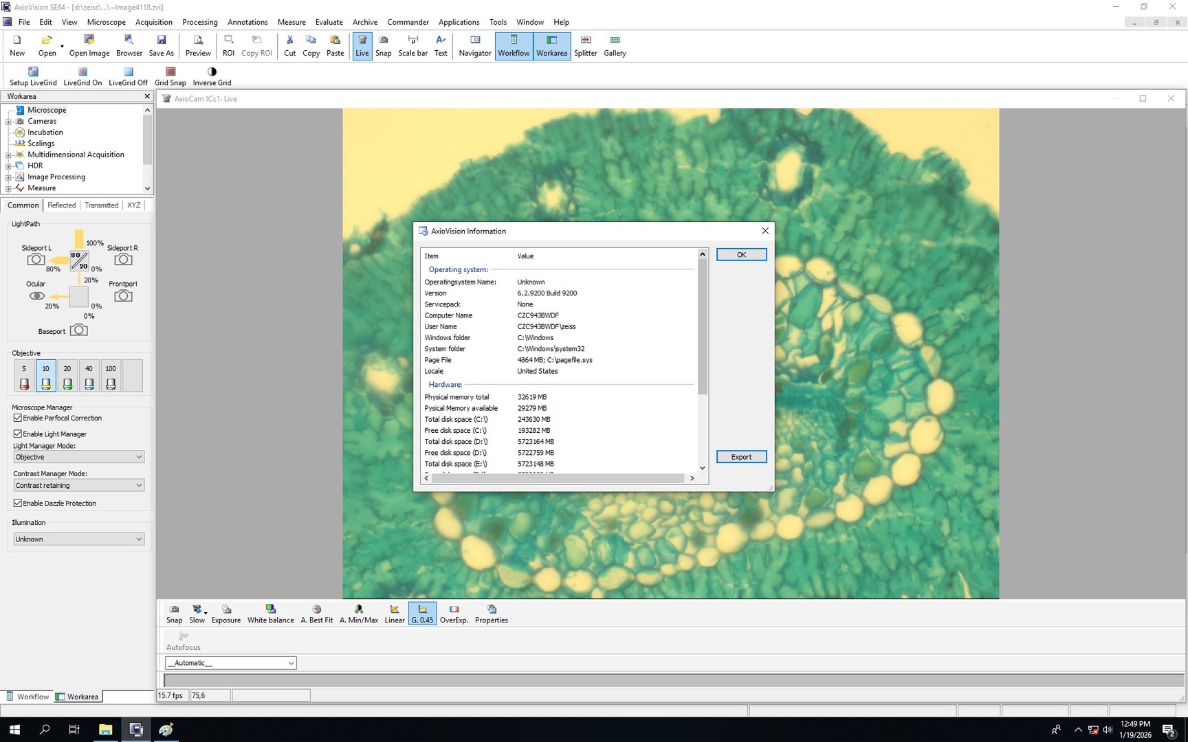 Image of Zeiss PALM Microbeam System With PC & Software