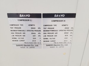Thumbnail image of Sanyo MDF-U73V Ultra-Low Temperature Freezer -86 Lab