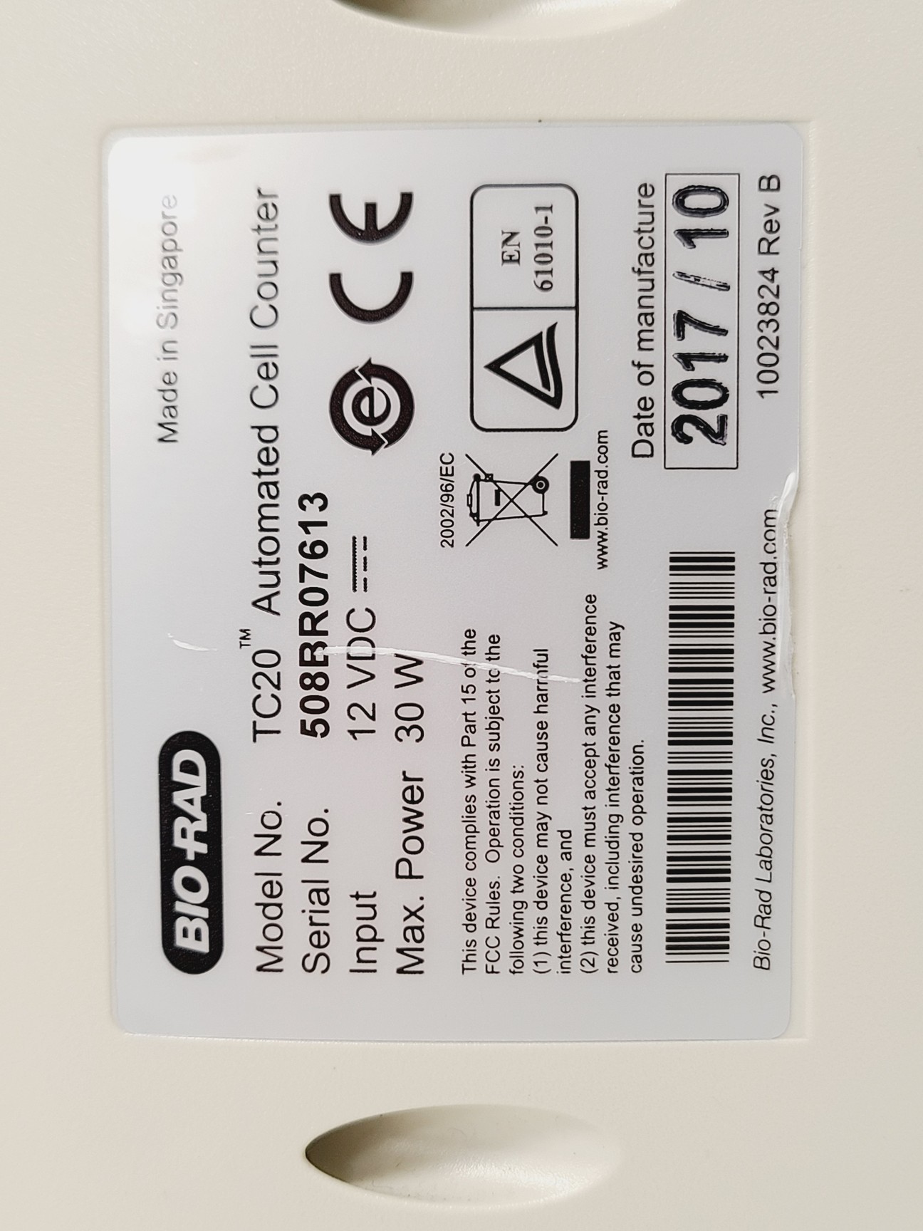 Image of Bio Rad TC20 Automated Cell Counter