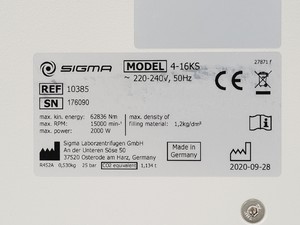 Thumbnail image of Sigma 4-16KS Benchtop Centrifuge