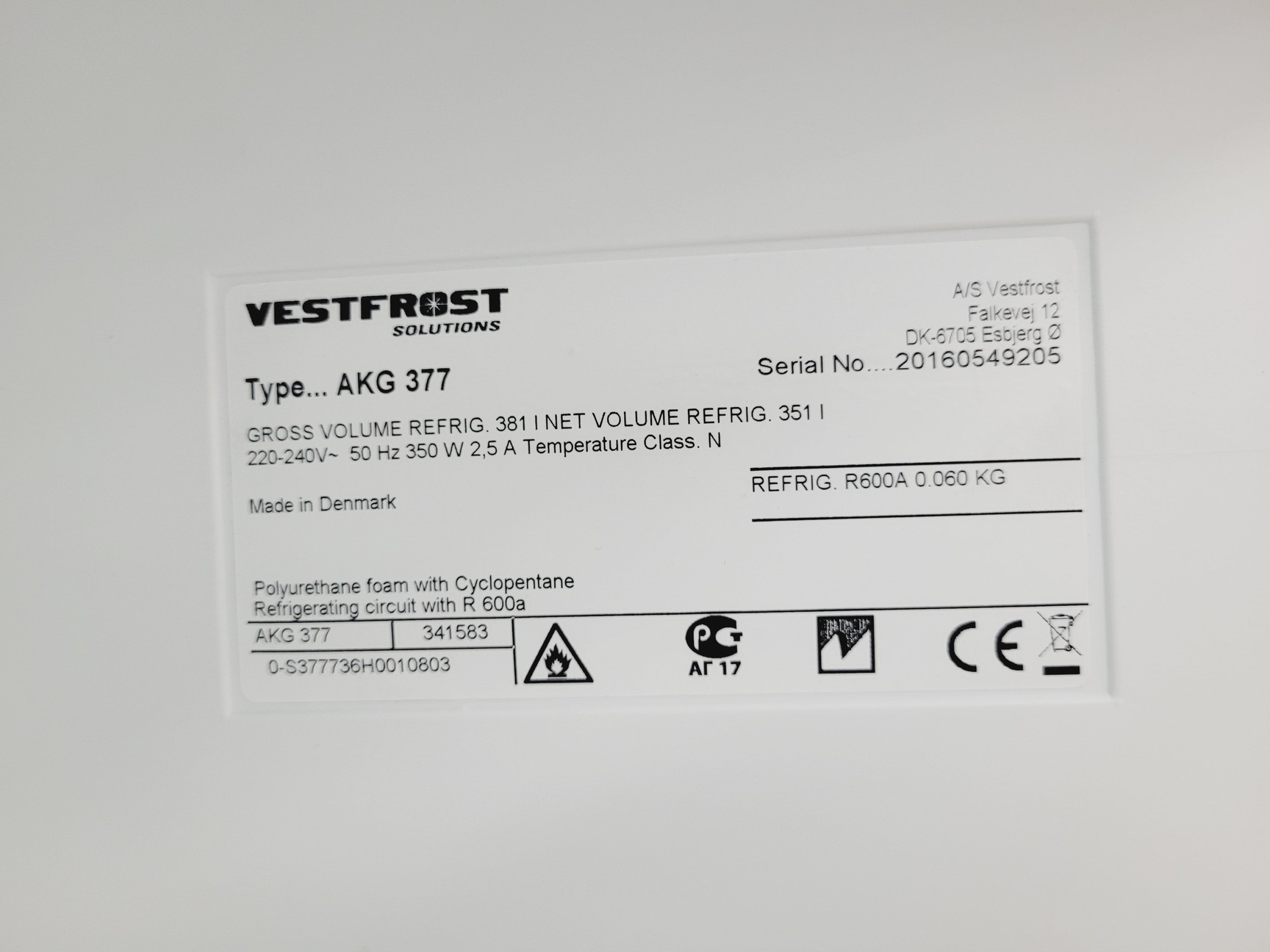 Image of Vestfrost AKG 377 Lab Fridge Refrigerator