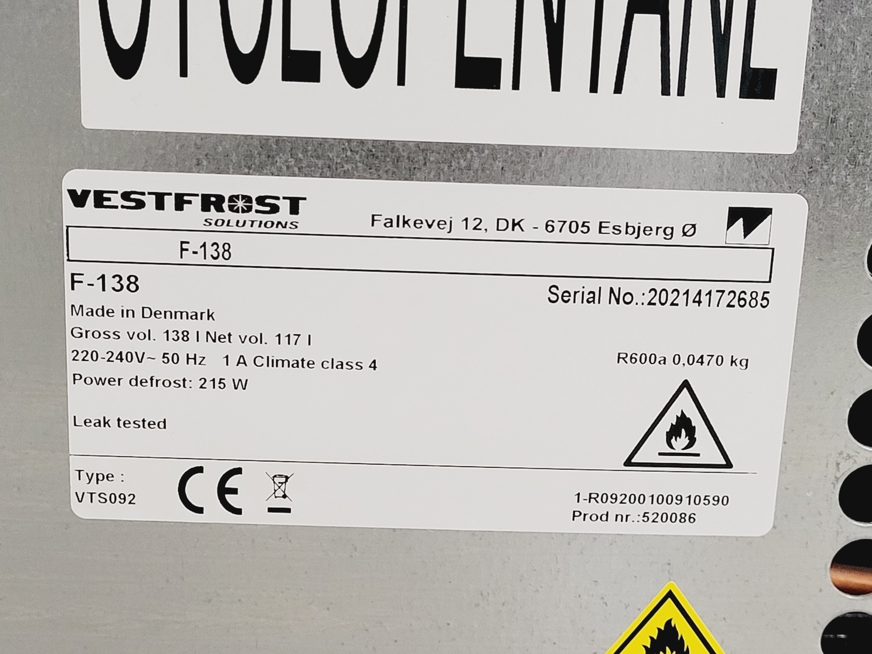 Image of Vestfrost F-138