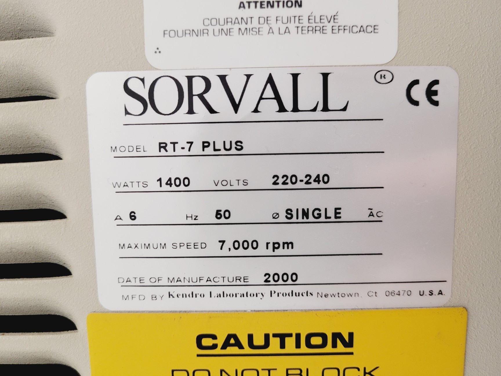 Image of Sorvall RT 7 Plus Refrigerated Centrifuge w/ RTH-250 Rotor Spares/Repair Lab