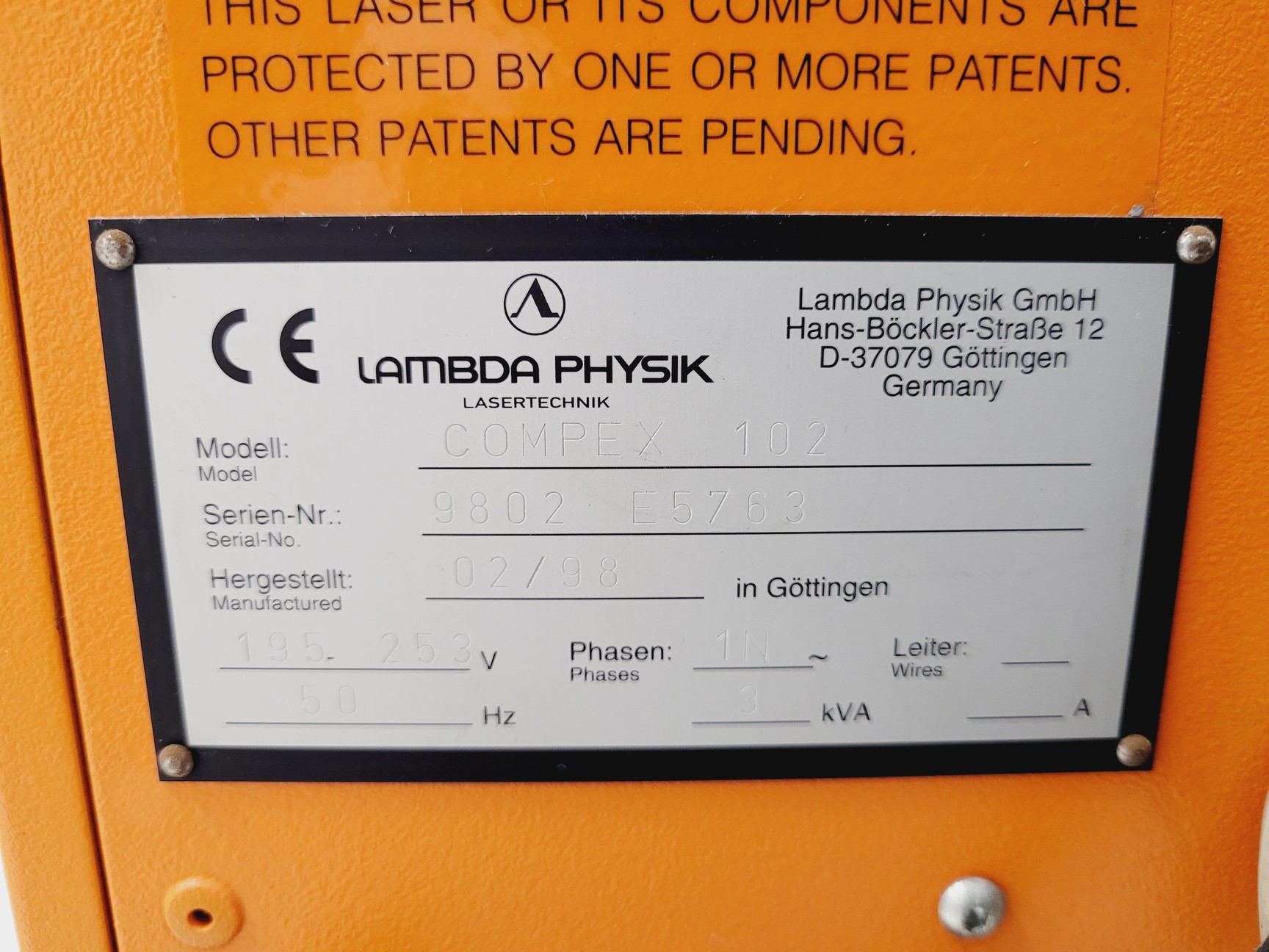Image of Lambda Physik Lasertechnik Compex 102 Class 4 Laser 12w Wavelength 157-800 nm