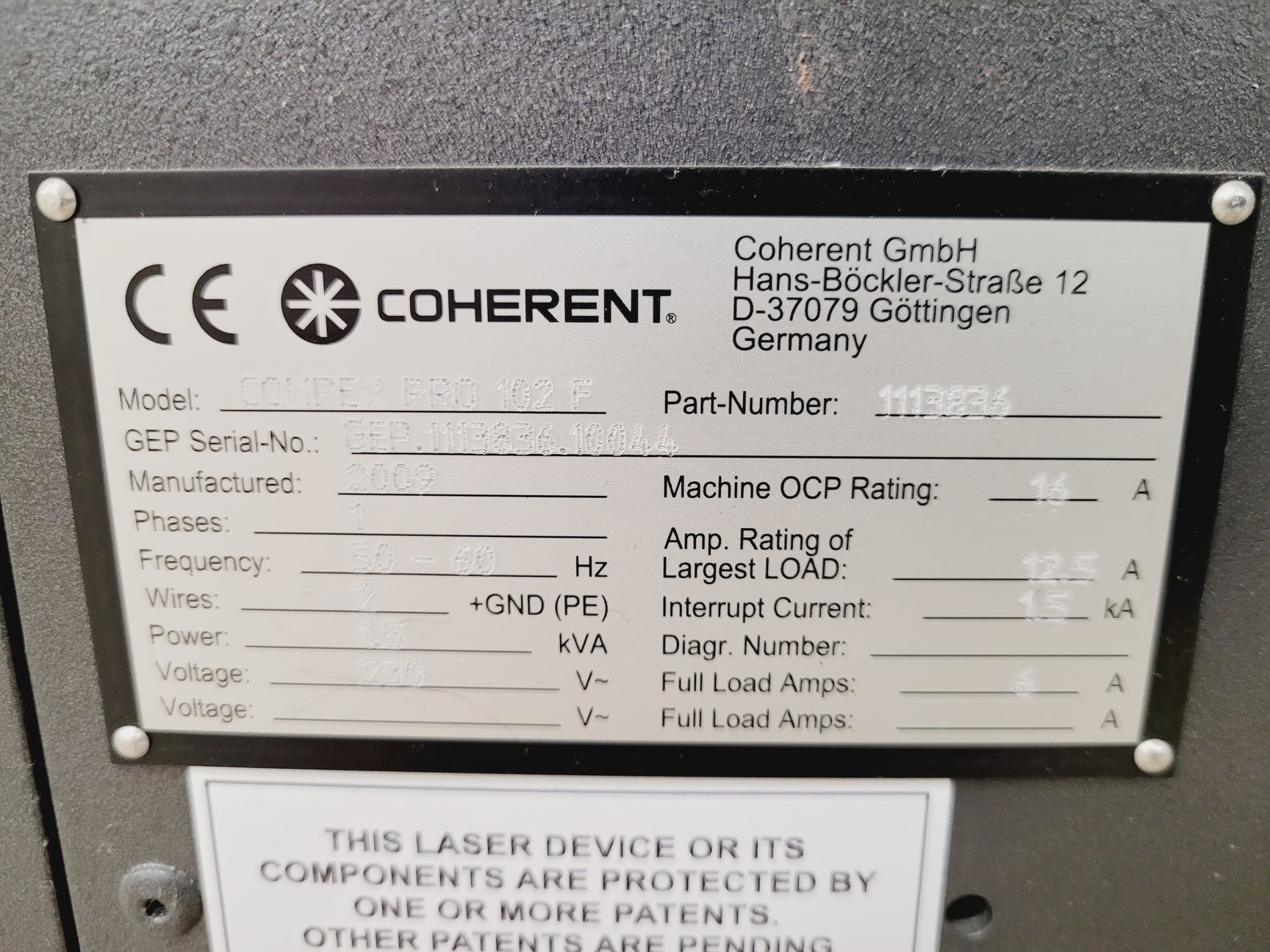 Image of Coherent Compex Pro 102 F 16 A Laser System 