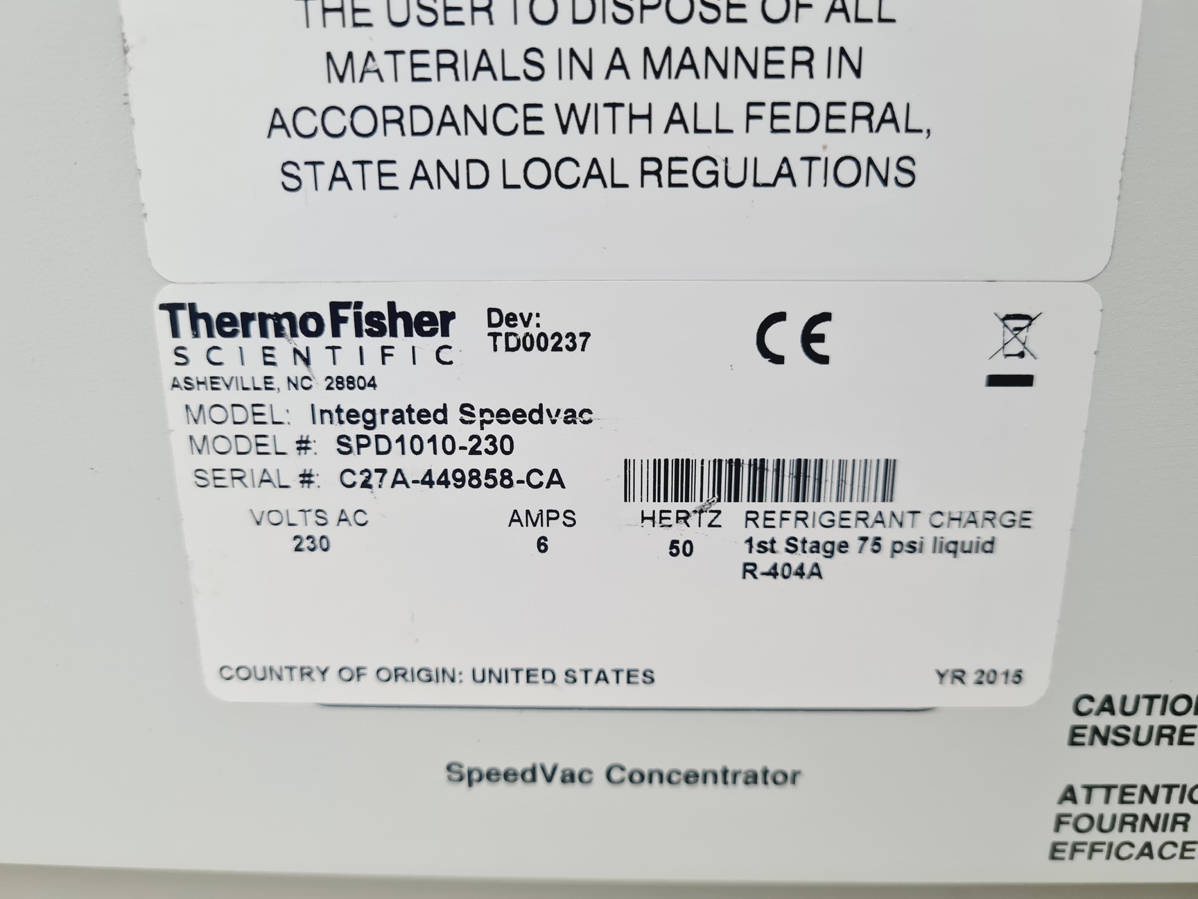 Image of Thermo Scientific Savant SPD1010 SpeedVac Concentrator Spares/Repair 