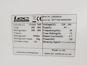Thumbnail image of Lec Medical LSR288UK Laboratory Fridge